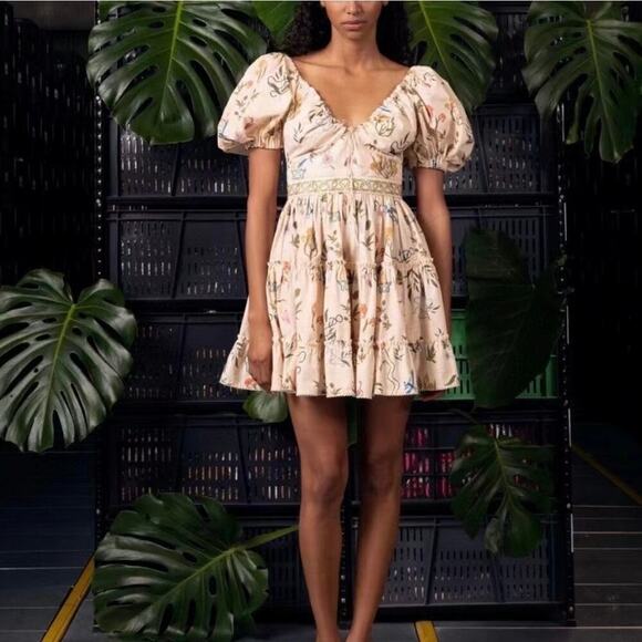 Agua by Agua Bendita Manzanilla Paraiso Botanical Mini Dress Medium Cottagecore - Picture 1 of 15